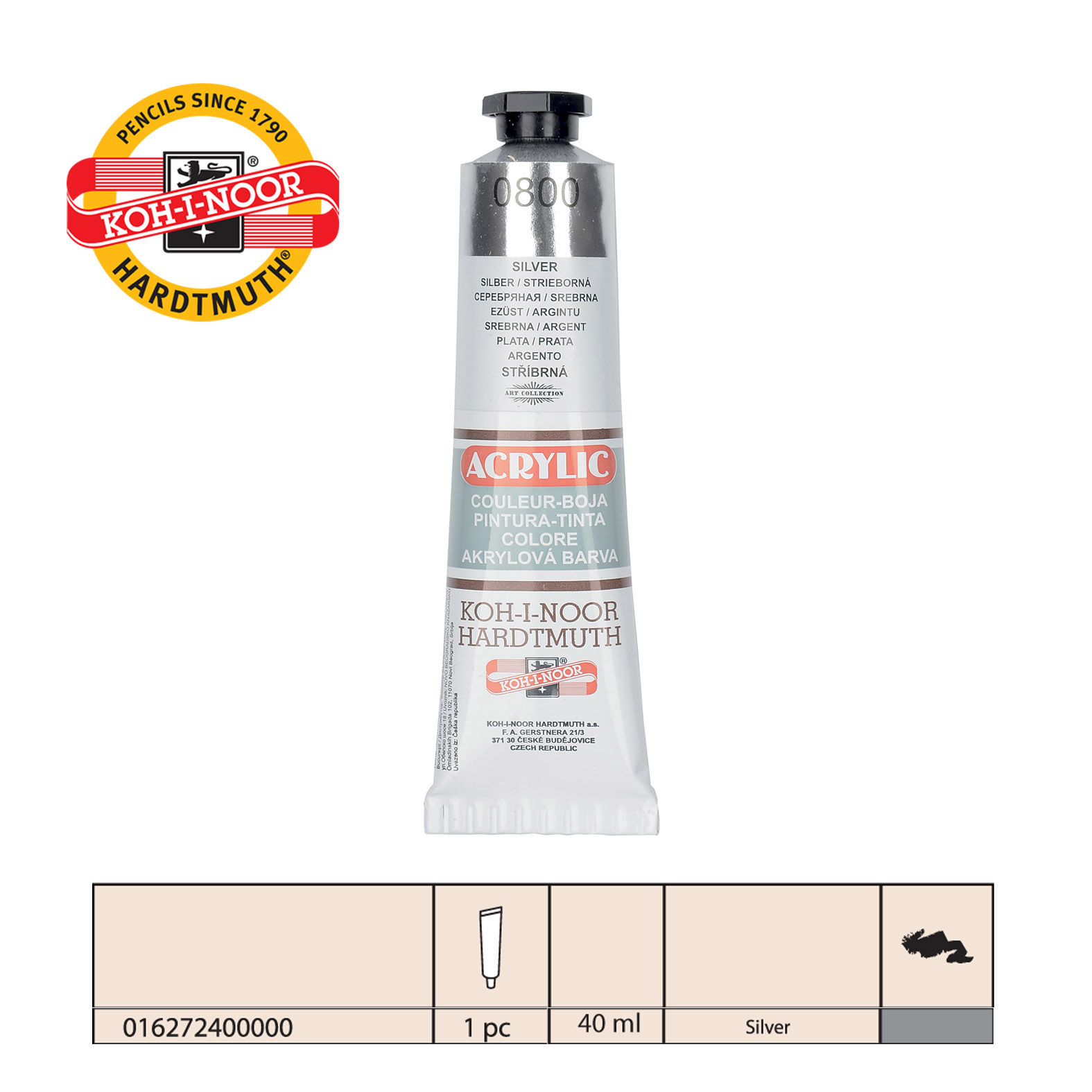 AKRILNA BOJA 40ML SILVER 0800 - KOH-I-NOOR | Slikarski pribor | NBK