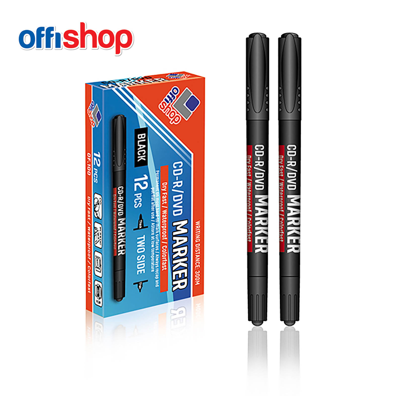 MARKER ZA CD/DVD PERMANENT CRNI DUPLI 0.5-1.0MM OF100 - OFFISHOP | Pisaći pribor | NBK