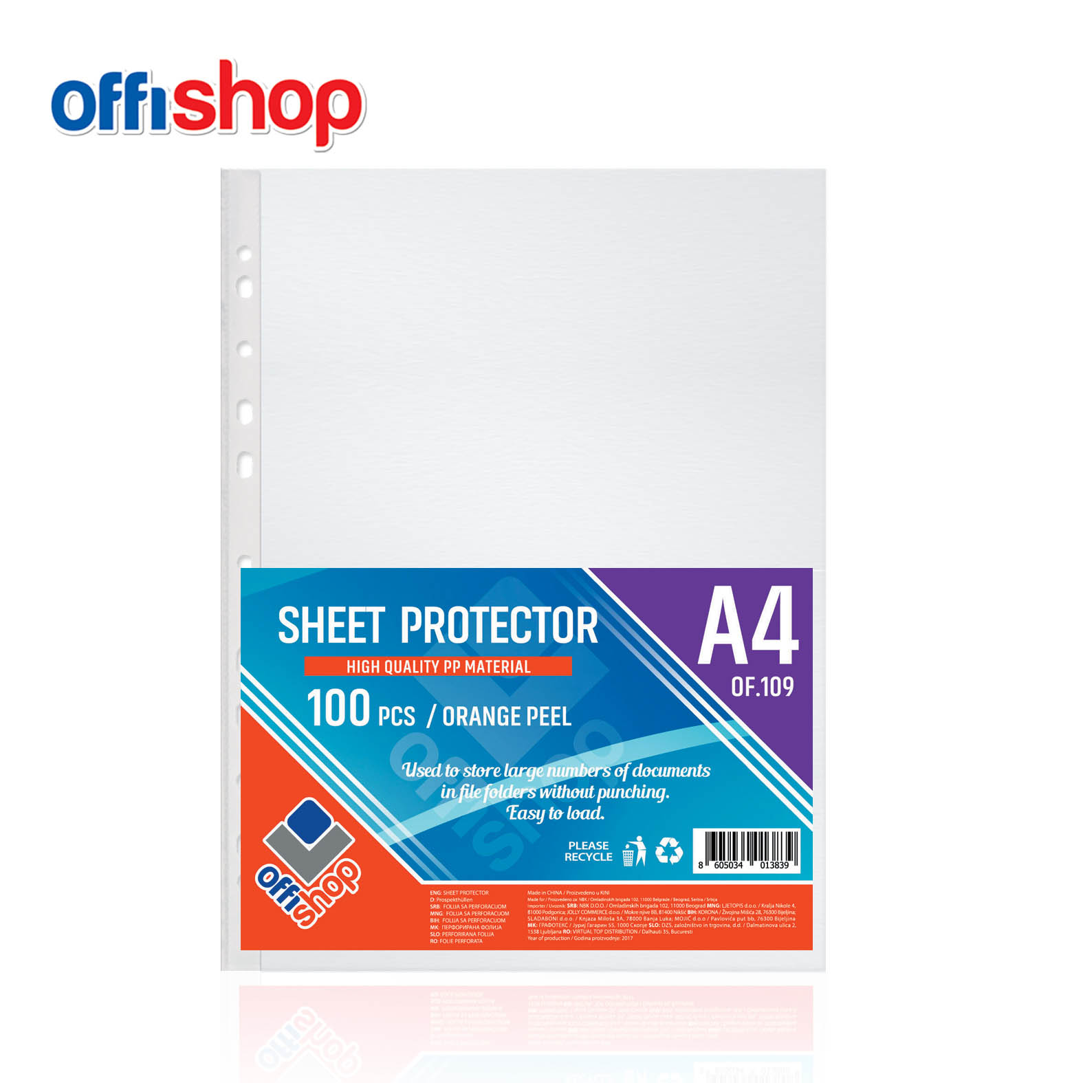 FOLIJA SA PERFORACIJOM A4 80MIC ORANGE PEEL OF109 - OFFISHOP | Kancelarijski materijal | NBK
