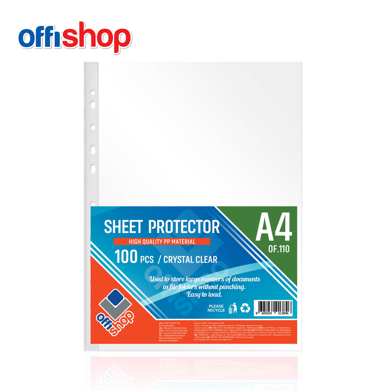 FOLIJA SA PERFORACIJOM A4 80MIC CRYSTAL OF110 - OFFISHOP | Kancelarijski materijal | NBK