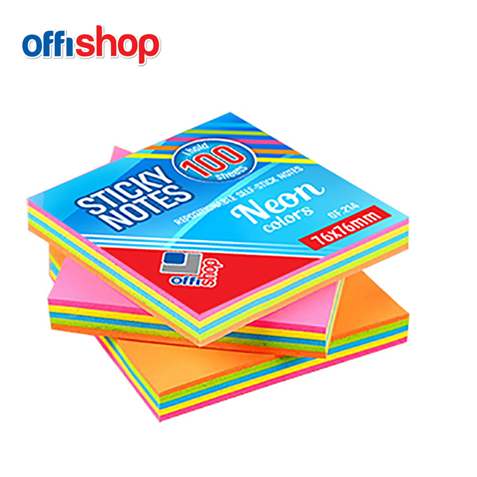 SAMOLEPLJIVI BLOK 75X75 100L NEON MIX OF214 - OFFISHOP | Kancelarijski materijal | NBK