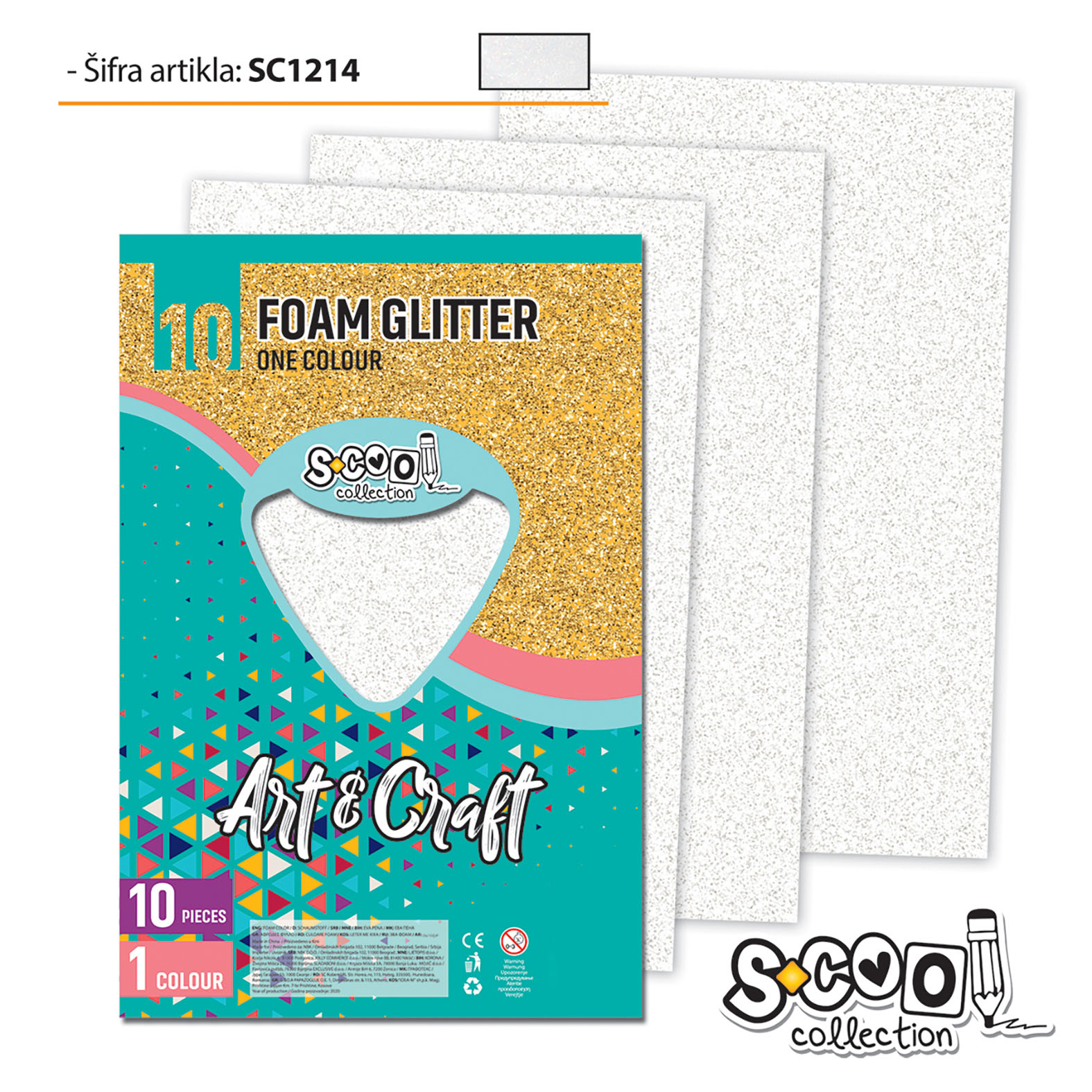 EVA PENA GLITER BELA 20*30CM 1/10 SC1214 - S-COOL | Party, kraft, kreativni i dekorativni program | NBK