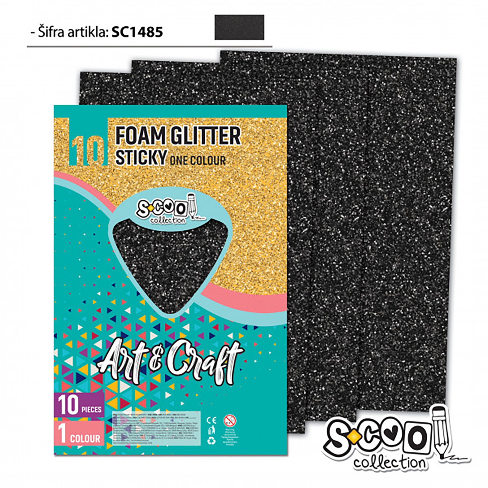 EVA PENA GLITER SAMOLEPIVA CRNA 20*30CM 1/10 SC1485 - S-COOL | Party, kraft, kreativni i dekorativni program | NBK