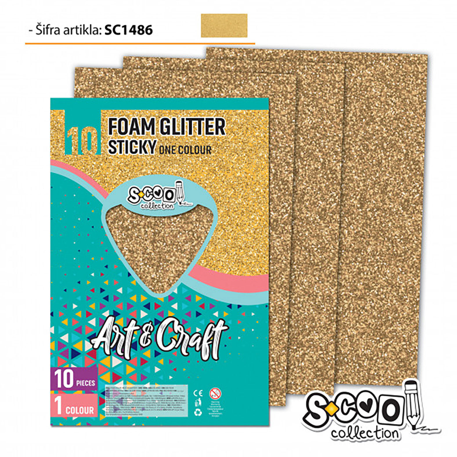 EVA PENA GLITER SAMOLEPIVA ZLATNA 20*30CM 1/10 SC1486 - S-COOL | Party, kraft, kreativni i dekorativni program | NBK