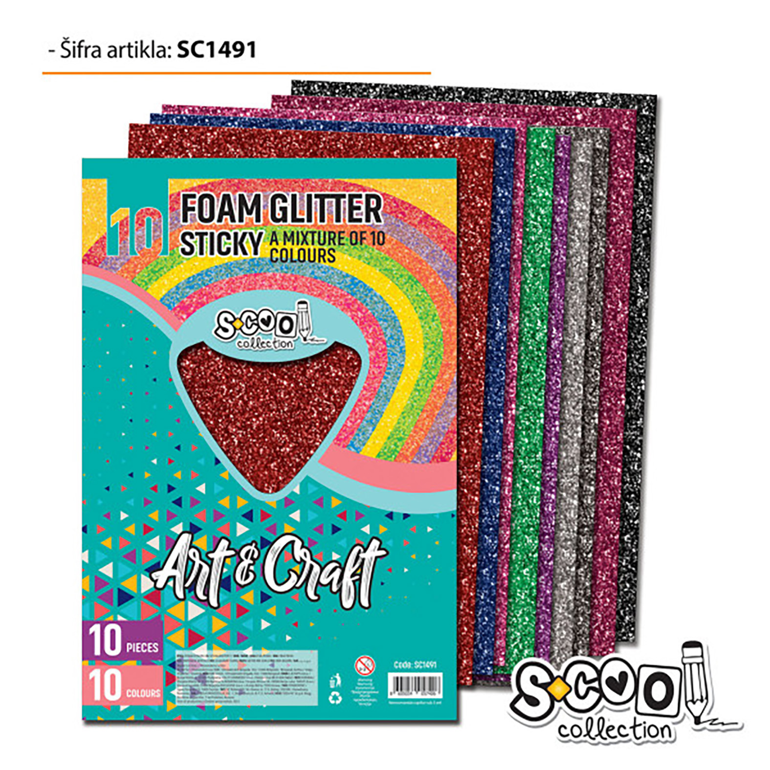 EVA PENA GLITER SAMOLEPIVA SET 10 MIX BOJA 20*30CM SC1491 - S-COOL | Party, kraft, kreativni i dekorativni program | NBK