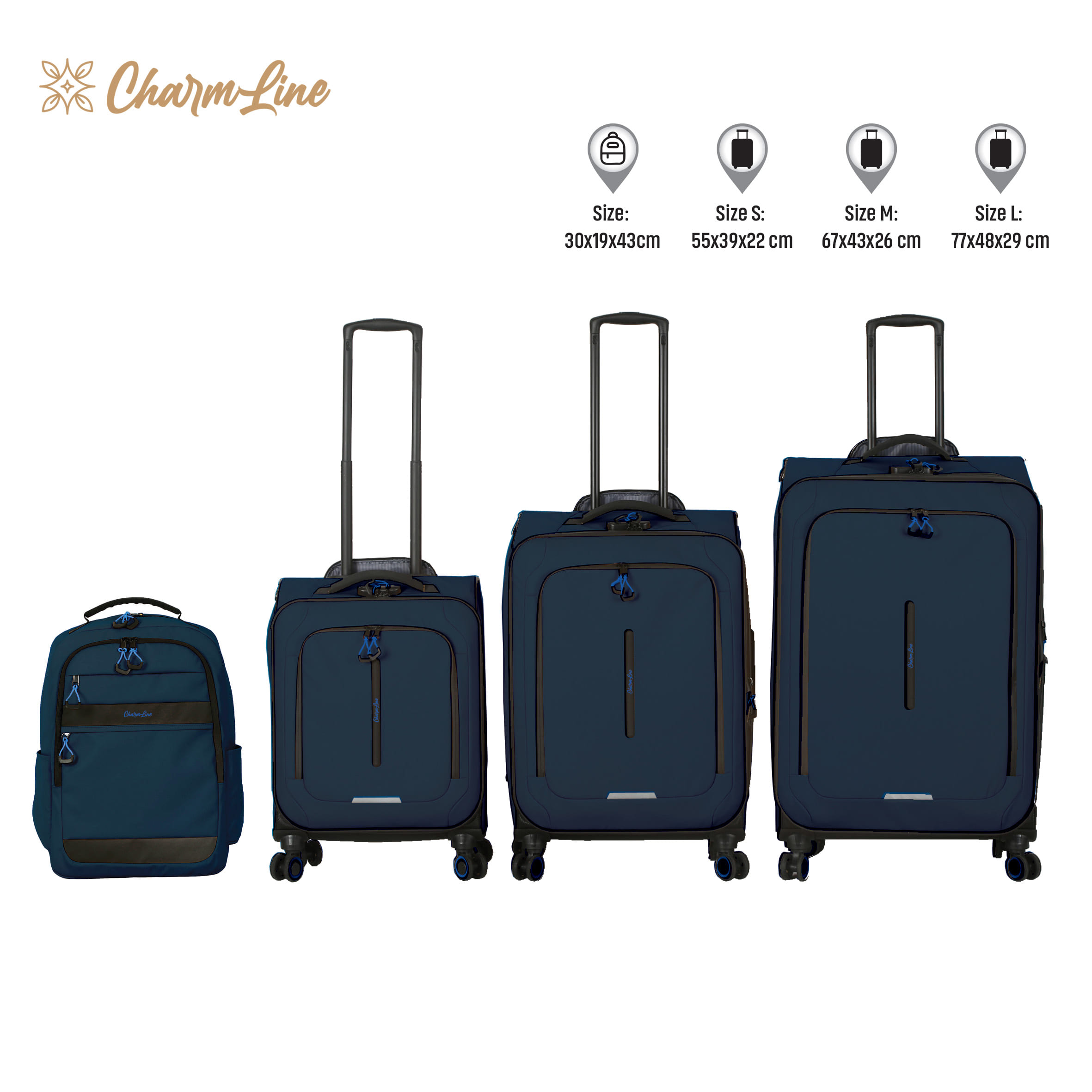 SET KOFERA NAVY BLUE  4KOM CL025 - CHARMLINE | Putni program i poslovna galanterija | NBK