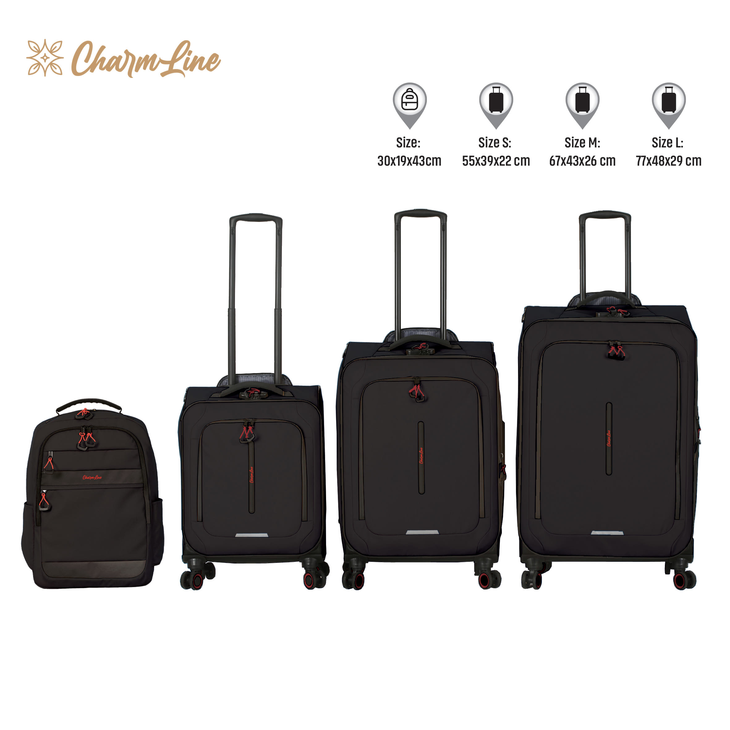 SET KOFERA BLACK 4KOM CL037 - CHARMLINE | Putni program i poslovna galanterija | NBK