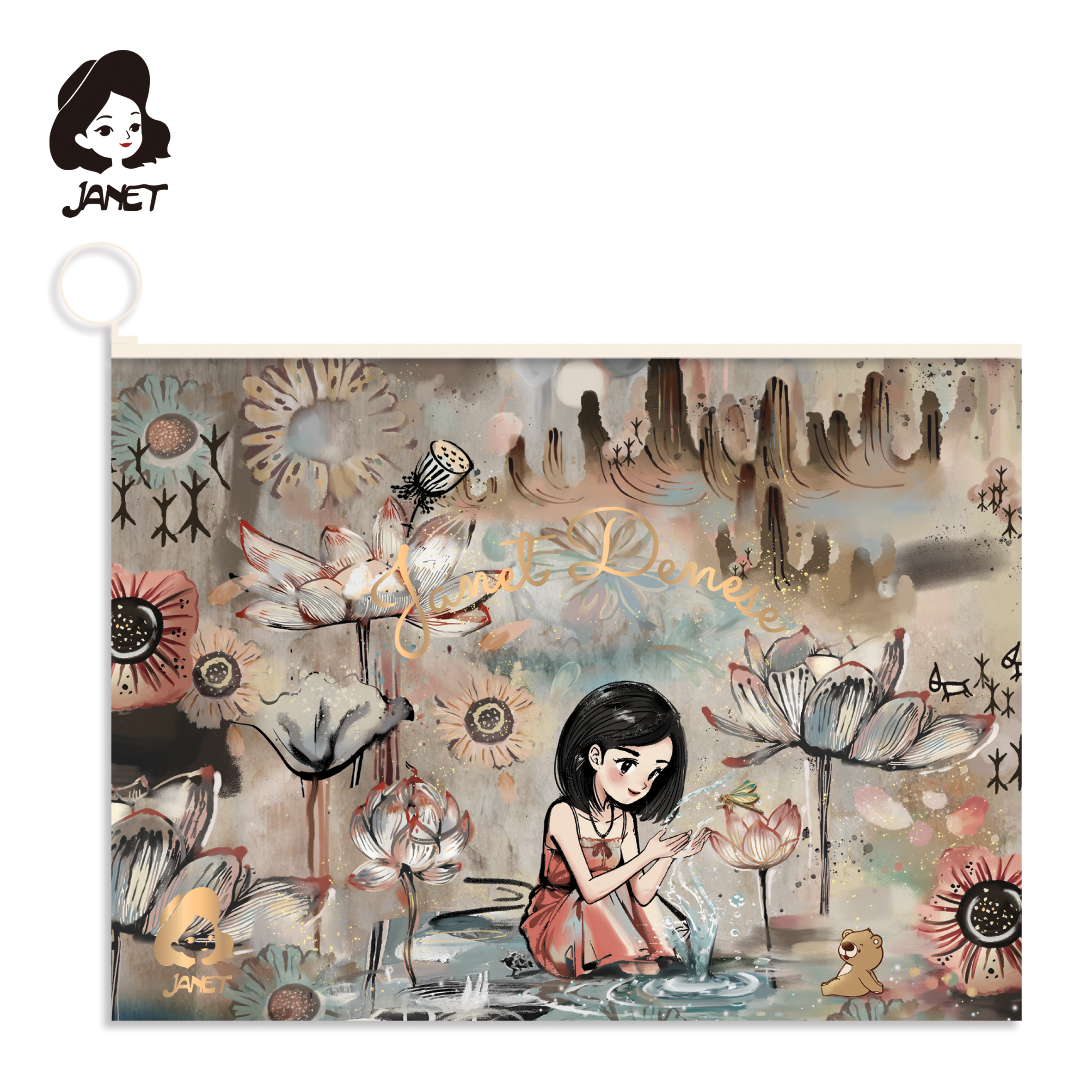 JANET A4 ZIP FASCIKLA 0.18MM GLITTER-SAND. GOLD FOIL EFFECTS J-521 - JANET | Kancelarijski materijal | NBK